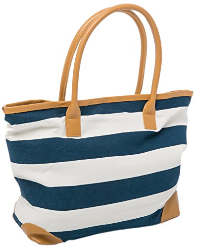 AIREE FAIREE Tote Bag Canvas Beach Bag Striped Summer Nautical Shopper for Ladies size 18" x 12" x 5"