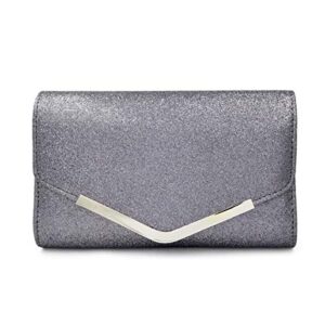 trendsblue large metallic glitter envelope clutch evening bag, silver grey