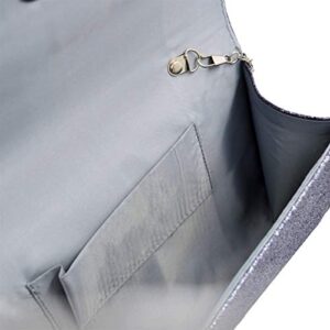 TrendsBlue Large Metallic Glitter Envelope Clutch Evening Bag, Silver Grey