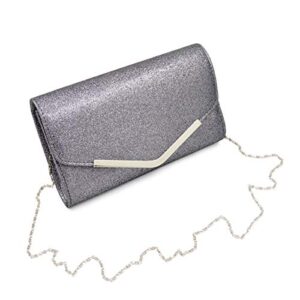 TrendsBlue Large Metallic Glitter Envelope Clutch Evening Bag, Silver Grey