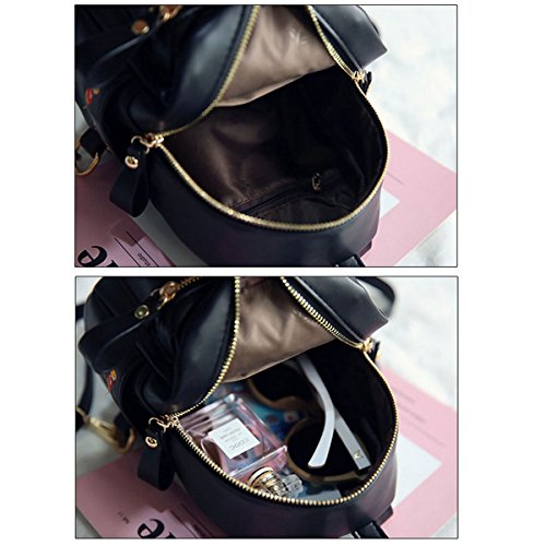 CLARA Girls Mini Embroidery Cherry Backpack PU Leather Small Purse Satchel Top-Handle Shoulder Bag Black