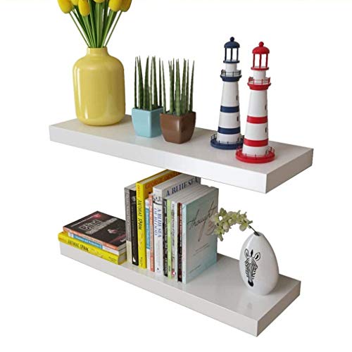 Festnight Set of 2 Floating Wall Display Shelves MDF Collectables DVD Storage Wall Mounted Shelf Bookshelf for Living Room Home Office Decor Furniture White (24" x 8" x 1.5")