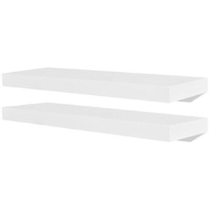 Festnight Set of 2 Floating Wall Display Shelves MDF Collectables DVD Storage Wall Mounted Shelf Bookshelf for Living Room Home Office Decor Furniture White (24" x 8" x 1.5")