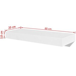 Festnight Set of 2 Floating Wall Display Shelves MDF Collectables DVD Storage Wall Mounted Shelf Bookshelf for Living Room Home Office Decor Furniture White (24" x 8" x 1.5")