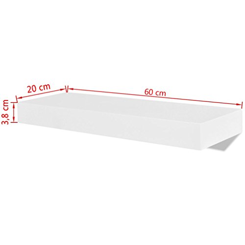 Festnight Set of 2 Floating Wall Display Shelves MDF Collectables DVD Storage Wall Mounted Shelf Bookshelf for Living Room Home Office Decor Furniture White (24" x 8" x 1.5")