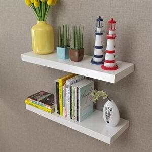 Festnight Set of 2 Floating Wall Display Shelves MDF Collectables DVD Storage Wall Mounted Shelf Bookshelf for Living Room Home Office Decor Furniture White (24" x 8" x 1.5")