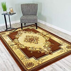 PlanetRugs Glamour Design 206 3D Hand Carved Traditional Rug Oriental Floral 7'9''x10'8'' Brown Chocolate