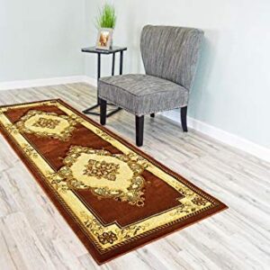 PlanetRugs Glamour Design 206 3D Hand Carved Traditional Rug Oriental Floral 7'9''x10'8'' Brown Chocolate