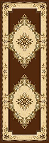 PlanetRugs Glamour Design 206 3D Hand Carved Traditional Rug Oriental Floral 7'9''x10'8'' Brown Chocolate