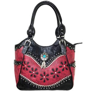 zelris floral western pu tooled leather turquoise concho feathers conceal carry women tote purse handbag (red)