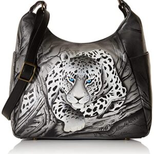 Anna by Anuschka Hand Painted Leather Women's Large Multi Pocket HOBO, African Leopard