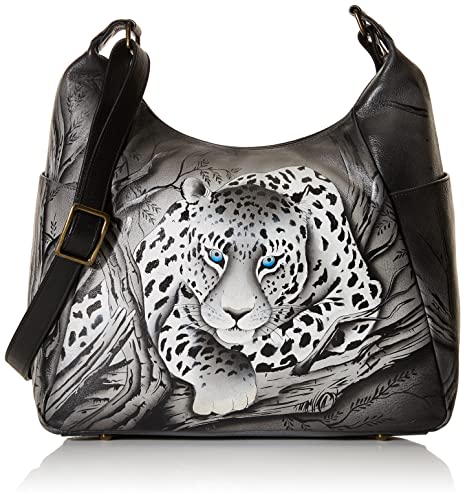 Anna by Anuschka Hand Painted Leather Women's Large Multi Pocket HOBO, African Leopard