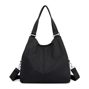 mynos hobo bag big shoulder bag for women tote bag purse multi-function nylon handbag travel organzier (black)