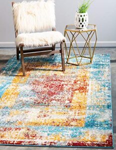 unique loom rosso collection traditional, medallion, distressed, bohemian, vintage, southwestern area rug, 4 ft x 6 ft, multi/blue