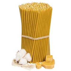 diveevo church beeswax candles – honey 200 pcs. i ritual candles l-7.30 in, Ø-0.24 in i 60 min burning time of yellow color i of thin drip- and smokeless candles