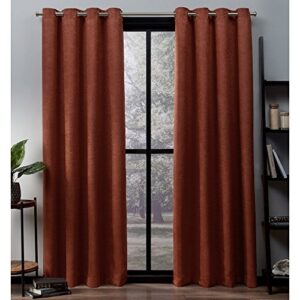 exclusive home oxford textured sateen room darkening blackout grommet top curtain panel pair, 52″x84″, mecca orange