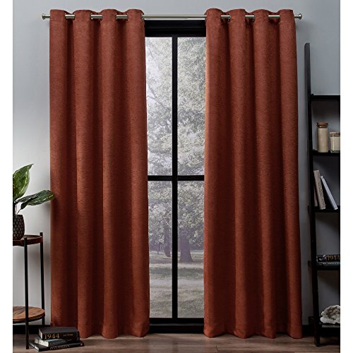 Exclusive Home Oxford Textured Sateen Room Darkening Blackout Grommet Top Curtain Panel Pair, 52"x84", Mecca Orange