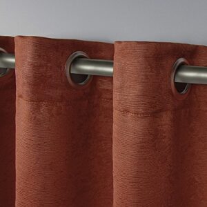 Exclusive Home Oxford Textured Sateen Room Darkening Blackout Grommet Top Curtain Panel Pair, 52"x84", Mecca Orange