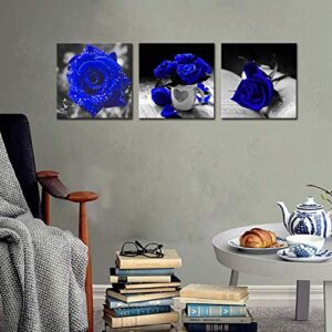 Canvas Wall Art for Living Room Rose Pictures Wall Decor 3 Panels Flowers Pictures Prints Black and White Painting Modern Florals Framed and Stretched Artwork for Bedroom