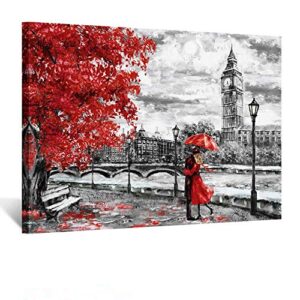 kreative arts lovers canvas wall art couple kissing in rain with red umbrella artwork romantic painting for living room bedroom bathroom wall decor stretched and framed ready to hang 24x32inch