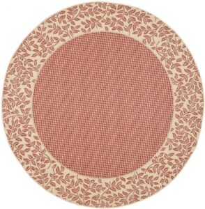 safavieh courtyard collection 5’3″ round red / natural cy0727 indoor/ outdoor waterproof easy-cleaning patio backyard mudroom area-rug