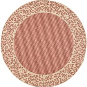 SAFAVIEH Courtyard Collection 5'3" Round Red / Natural CY0727 Indoor/ Outdoor Waterproof Easy-Cleaning Patio Backyard Mudroom Area-Rug