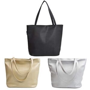 Premium Large Solid Color Vegan PU Pebble Leather Tote Shoulder Bag Handbag, Silver