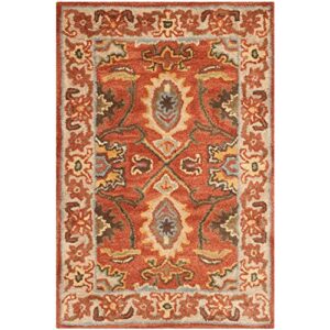 safavieh heritage collection 2′ x 3′ rust / beige hg734d handmade traditional oriental premium wool accent rug