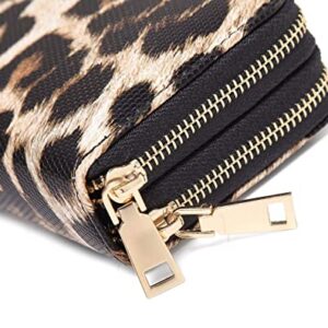 Nabegum Leopard Travel Wallet for Women Cheetah Cow Print Double Zipper Pocket Ladies Purse Large Capacity