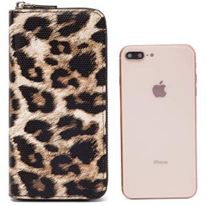 Nabegum Leopard Travel Wallet for Women Cheetah Cow Print Double Zipper Pocket Ladies Purse Large Capacity