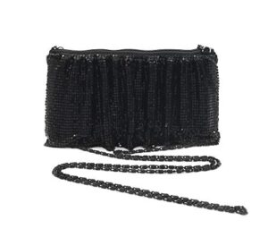 frewahmesh womens evening clutch metal mesh purses handbags with shoulder chain strap for coctail party prom wedding (black)