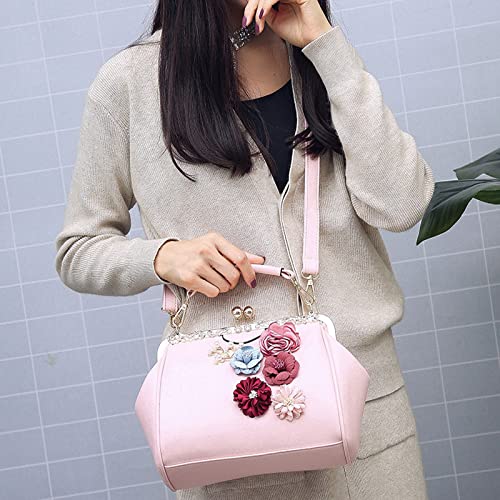 Abuyall Women's Retro Handbag Kiss Lock Shoulder Bag Vintage Purse Flowers M C