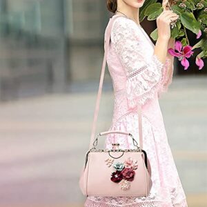 Abuyall Women's Retro Handbag Kiss Lock Shoulder Bag Vintage Purse Flowers M C