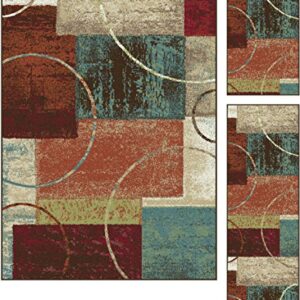 Conner Contemporary Abstract Multi-Color 3-Piece Area Rug Set, 3-Piece Set