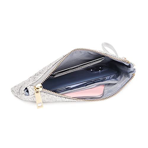 LAM GALLERY Sparkling Glitter Evening Clutch Silver Bride Purse for Wedding Bling Clutch Handbag for Party - Silver Wristlet Style