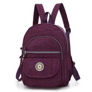 waterproof mini backpack women purse nylon shoulder rucksack small travel bag (purple)