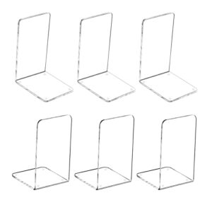 merrynine plastic acrylic bookends, 6 pack clear acrylic non skid book ends organizer bookshelf decor decorative bedroom library office school supplies stationery gift (plastic acrylic_3 pairs)