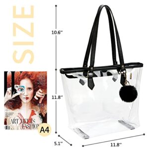 Large Clear Bag Transparent Shoulder Handbag with Black Plush Pendant(Black 2)