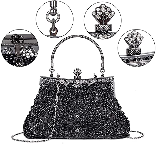 LIFEWISH 1920s Evening bags Unique Sequin Beaded Clutch Purses for Cocktail Wedding Party Prom