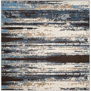 safavieh retro collection 6′ square cream/blue ret2138 modern abstract non-shedding living room bedroom dining home office area rug