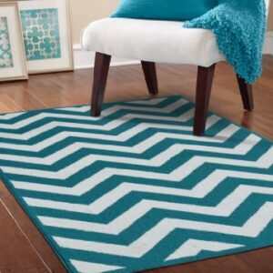 Garland Rug Large Chevron Area Rug, 5 by 7-Feet, Teal/White