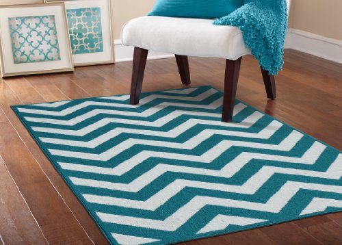 Garland Rug Large Chevron Area Rug, 5 by 7-Feet, Teal/White