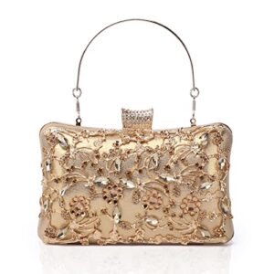 gesu womens beaded crystal clutch rhinestone evening bag wedding bridal prom purse,gold, large