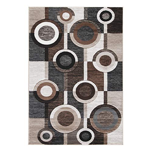 Signature Design by Ashley Guintte Modern 5 x 7 Medium Pile Multilayered Geometric Design Rug, Black, Brown & Cream