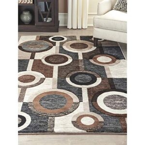 Signature Design by Ashley Guintte Modern 5 x 7 Medium Pile Multilayered Geometric Design Rug, Black, Brown & Cream