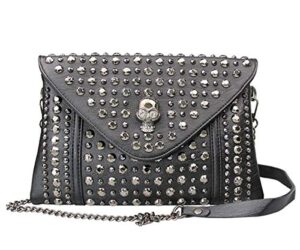 fivelovetwo women rivet chain handbag purse clutch small pu leather satchel shoulder tote top-handle bag black