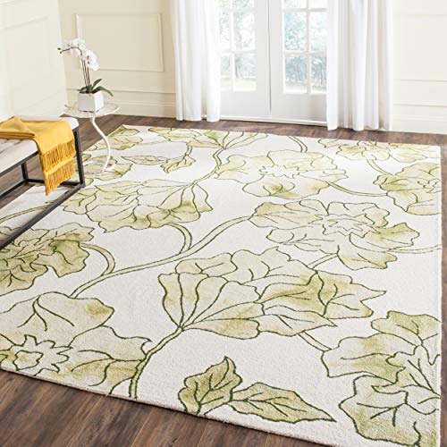 SAFAVIEH Dip Dye Collection 5' x 8' Ivory / Light Green DDY683B Handmade Floral Watercolor Premium Wool Area Rug