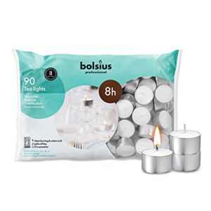 bolsius tea lights candles – pack of 90 white unscented candle lights with 8 hour burning time – tea candles for wedding, home, parties, and special occasions
