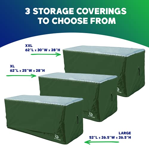 YardStash Deck Box Cover - Heavy Duty, Waterproof Covers for Outdoor Cushion Storage and Large Deck Boxes - Protects from Rain, Wind and Snow - XXL - Green