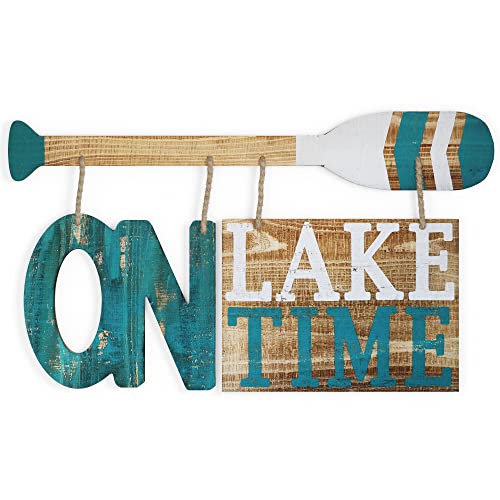 Barnyard Designs 'On Lake Time' Lake House Decor for the Home, Hanging Lake Wall Decor Lake Sign, Lake House Sign for Lake House Kitchen, Rustic Lake Decor for Home, 23.5" x 13"